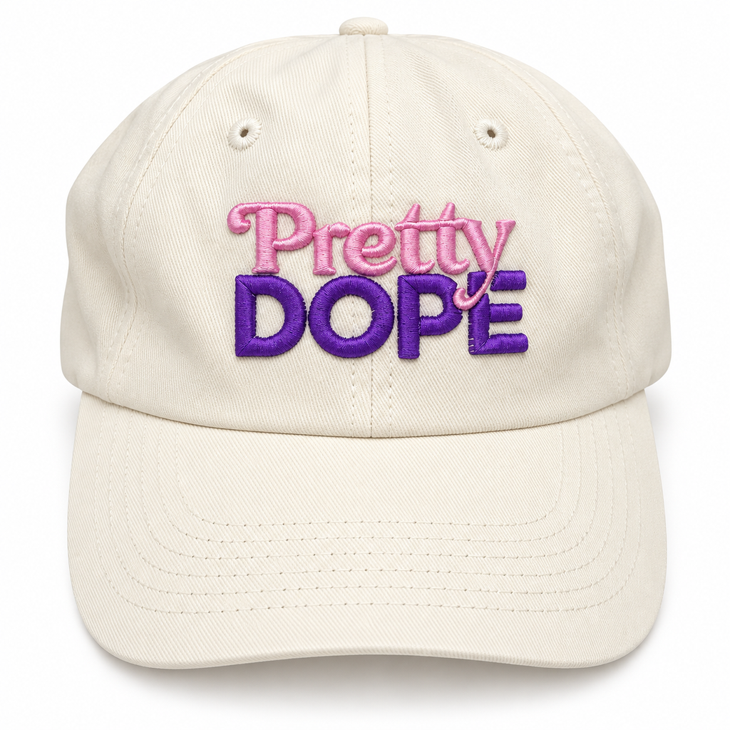 Pretty Dope Embroidered Cap — Cream