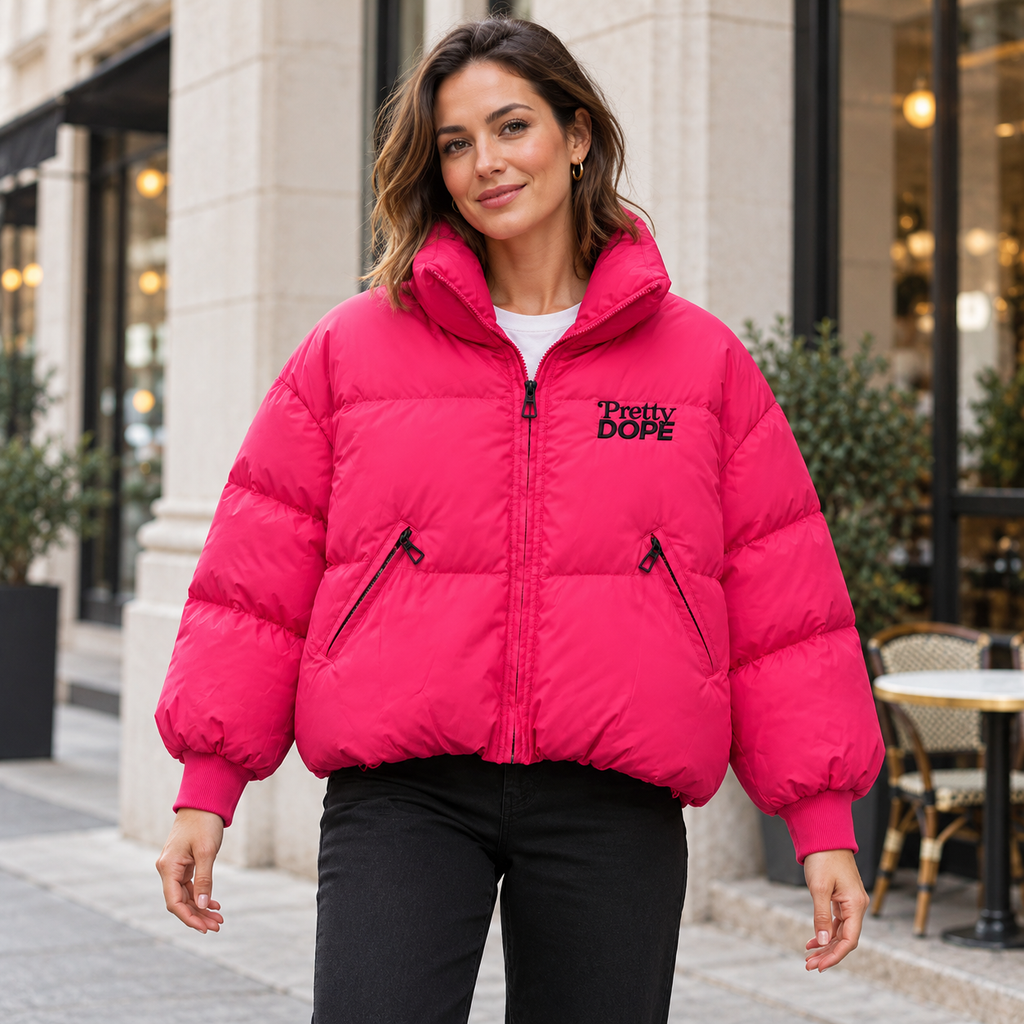 Pretty Dope Puffer Jacket — Hot Pink