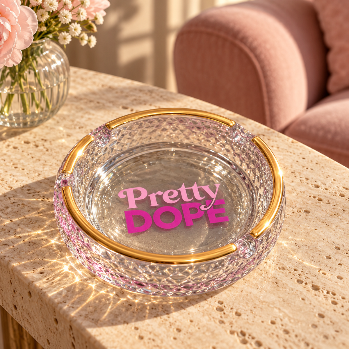 Pretty Dope Gold-Rimmed Glass Ashtray