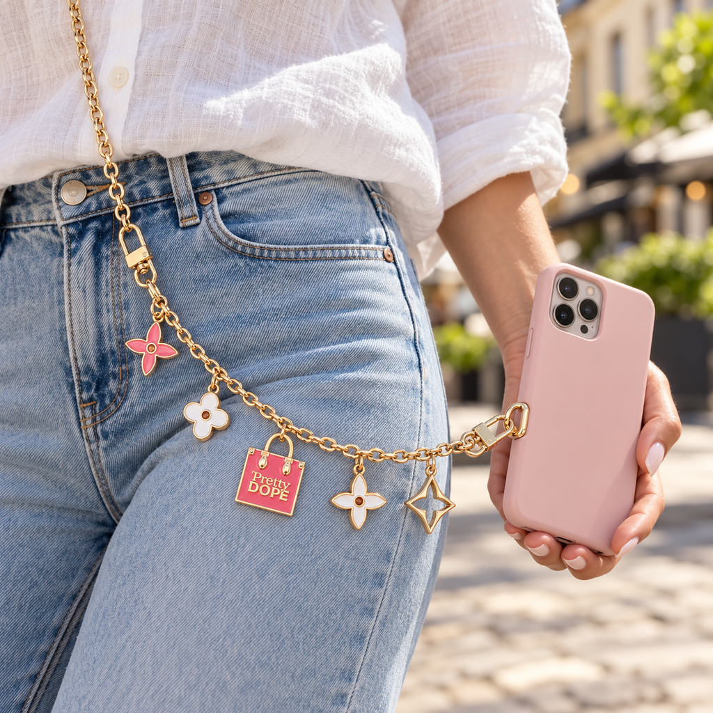 Pretty Dope Pink & Gold Bag Charm Chain