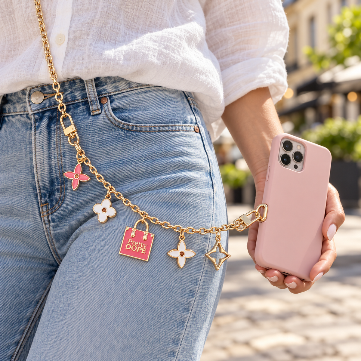 Pretty Dope Pink & Gold Bag Charm Chain
