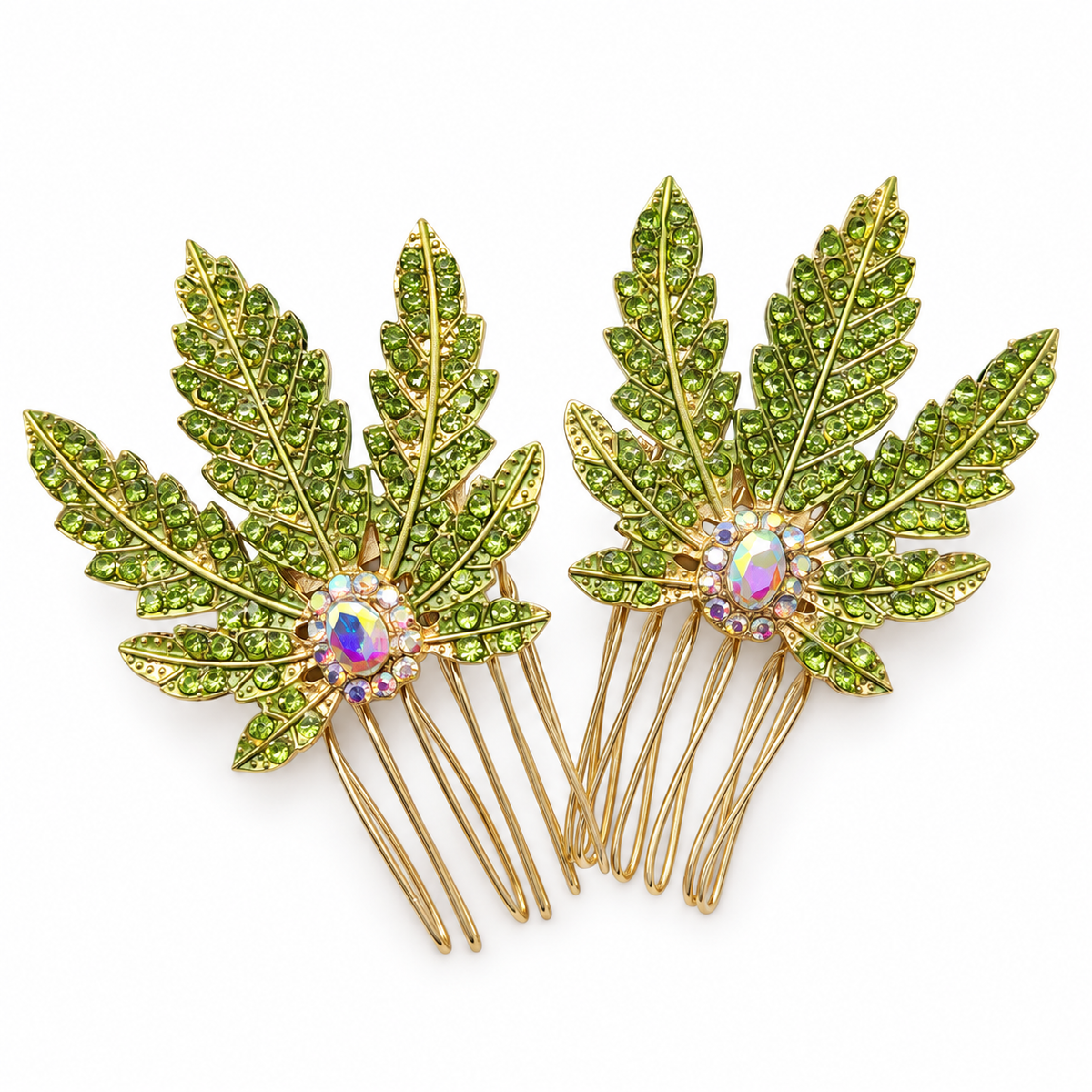 Rhinestone Cannabis Leaf Hair Pins
