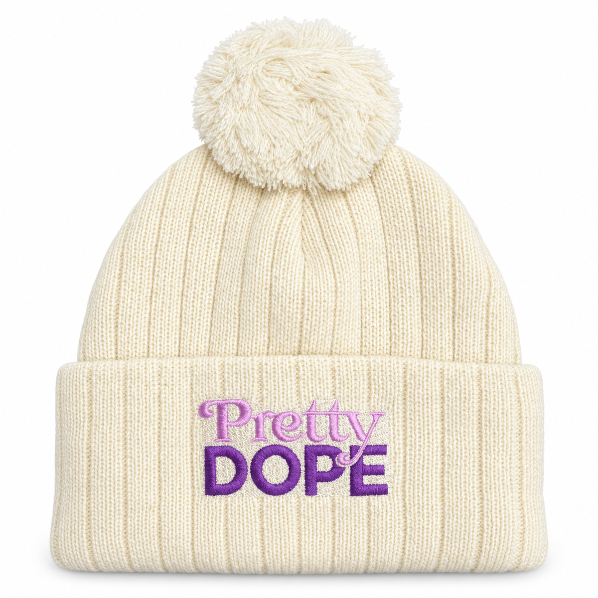 Pretty Dope Pom-Pom Beanie — Cream