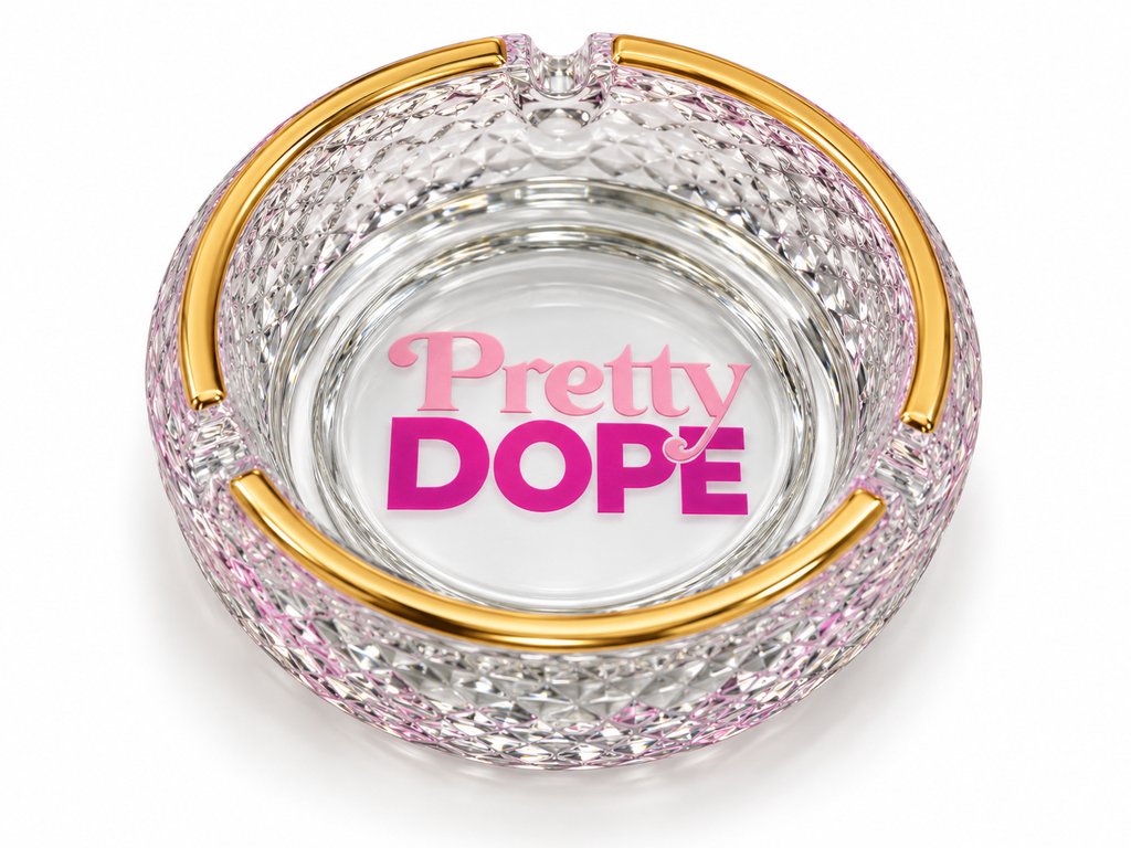 Pretty Dope Gold-Rimmed Glass Ashtray