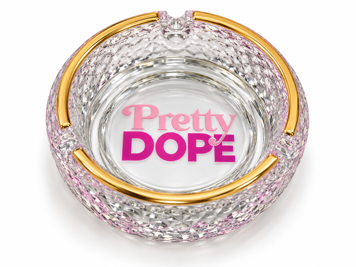 Pretty Dope Gold-Rimmed Glass Ashtray